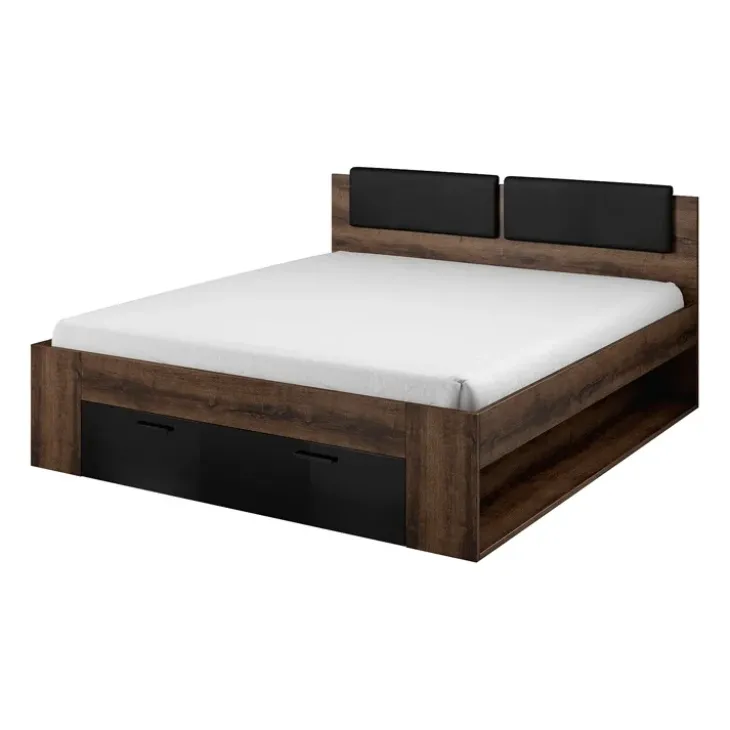 Letto matrimoniale oversize 180x200cm rovere scuro nero lucido Cortina Gihome®