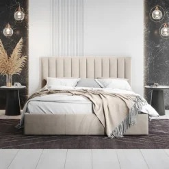 Letto matrimoniale oversize 180x200 cm con rete contenitore imbottito beige Orione
