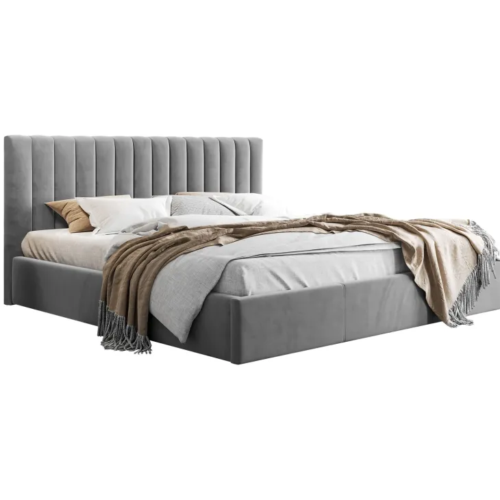 Letto matrimoniale oversize 180x200 cm con rete contenitore imbottito grigio Orione