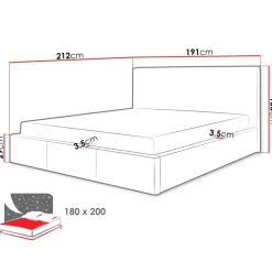 Letto matrimoniale oversize 180x200 cm con rete contenitore imbottito grigio chiaro Silla
