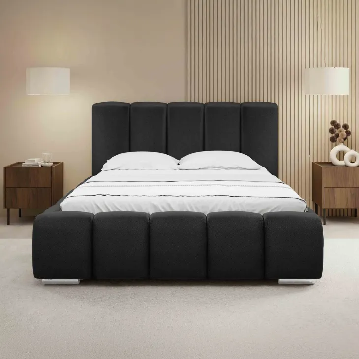 Letto matrimoniale oversize 180x200 cm con rete contenitore imbottito nero Cometa