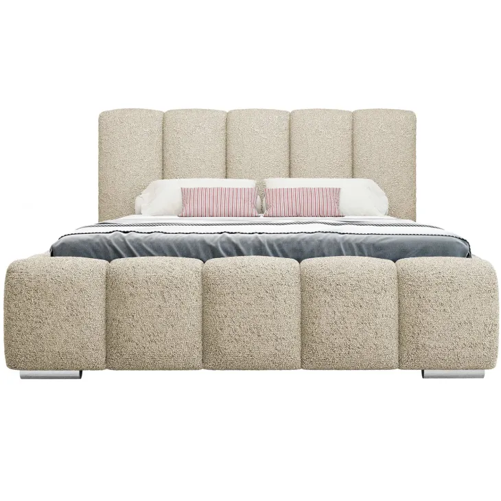 Letto matrimoniale oversize 180x200 cm con rete contenitore imbottito tessuto bouclé beige Cometa