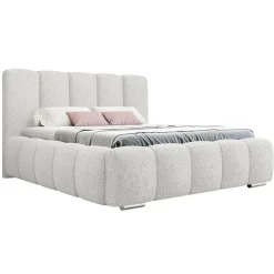 Letto matrimoniale oversize 180x200 cm con rete contenitore imbottito tessuto bouclé bianco Cometa