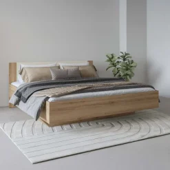Letto matrimoniale oversize 180x200cm contenitore con rete rovere beige Ama
