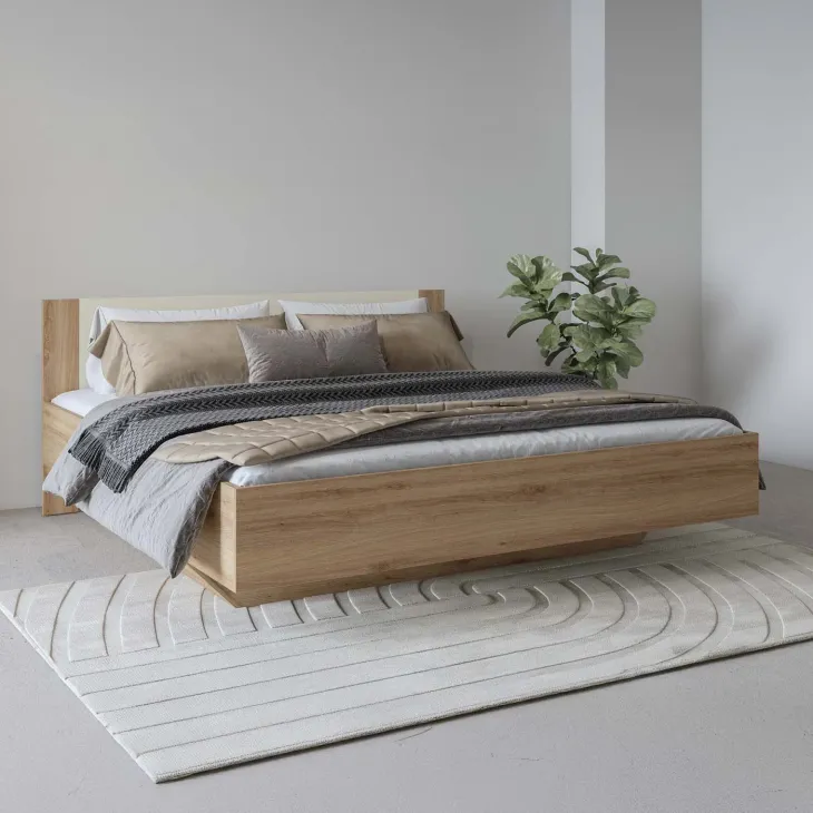 Letto matrimoniale oversize 180x200cm contenitore con rete rovere beige Ama