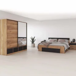 Letto matrimoniale oversize 180x200cm con cassettone rovere nero Yve