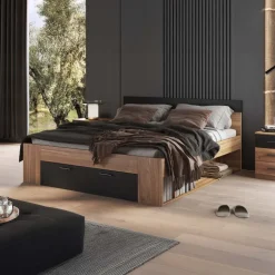 Letto matrimoniale oversize 180x200cm con cassettone rovere nero Yve