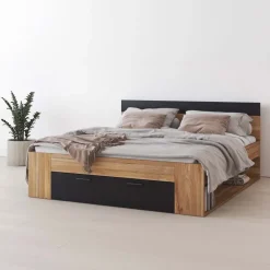 Letto matrimoniale oversize 180x200cm con cassettone rovere nero Yve