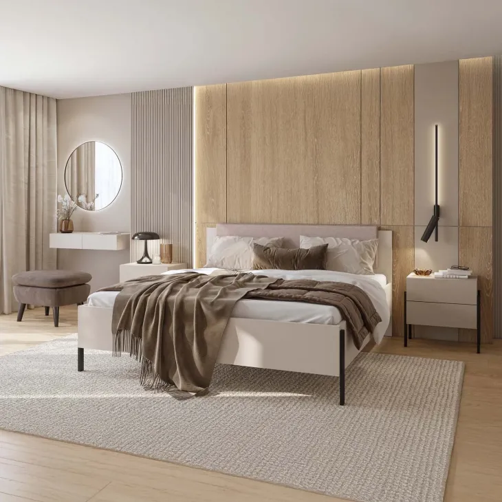 Letto matrimoniale oversize contenitore 180x200cm con rete testiera imbottita beige cashmere Simple