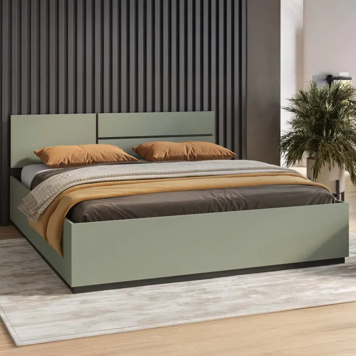 Letto matrimoniale oversize 180x200cm contenitore con rete a doghe testiera reversibile verde Lolla