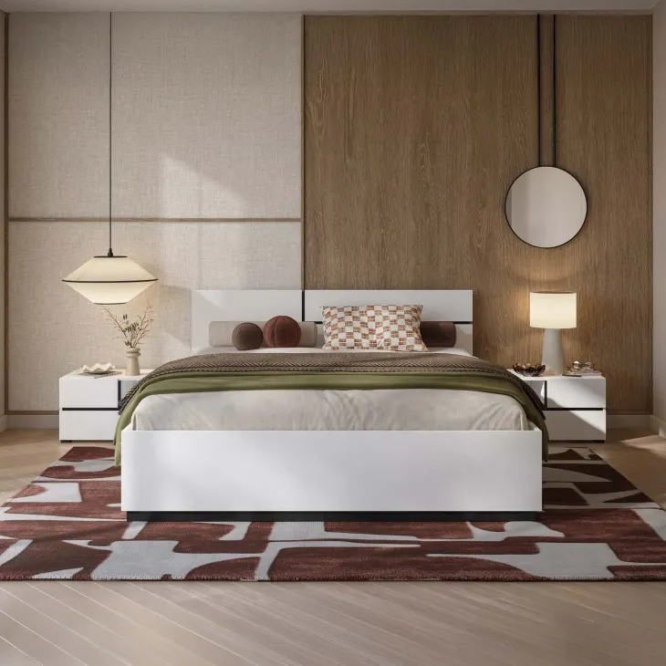 Letto matrimoniale oversize 180x200cm contenitore con rete a doghe testiera reversibile bianco opaco Lolla