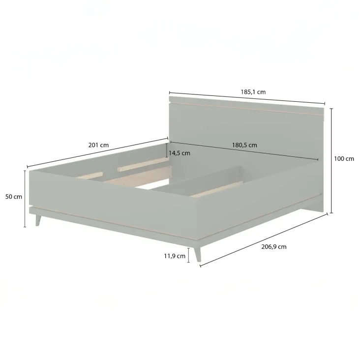 Letto matrimoniale oversize 180x200 cm moderno rovere Yu