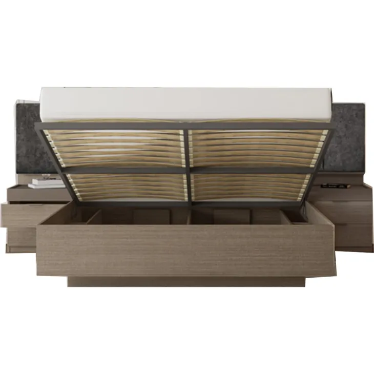 Letto matrimoniale oversize 180x200cm contenitore con comodini rovere scuro marrone Rebecca
