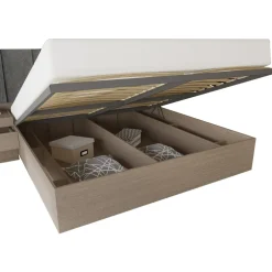Letto matrimoniale oversize 180x200cm contenitore con comodini rovere scuro marrone Rebecca