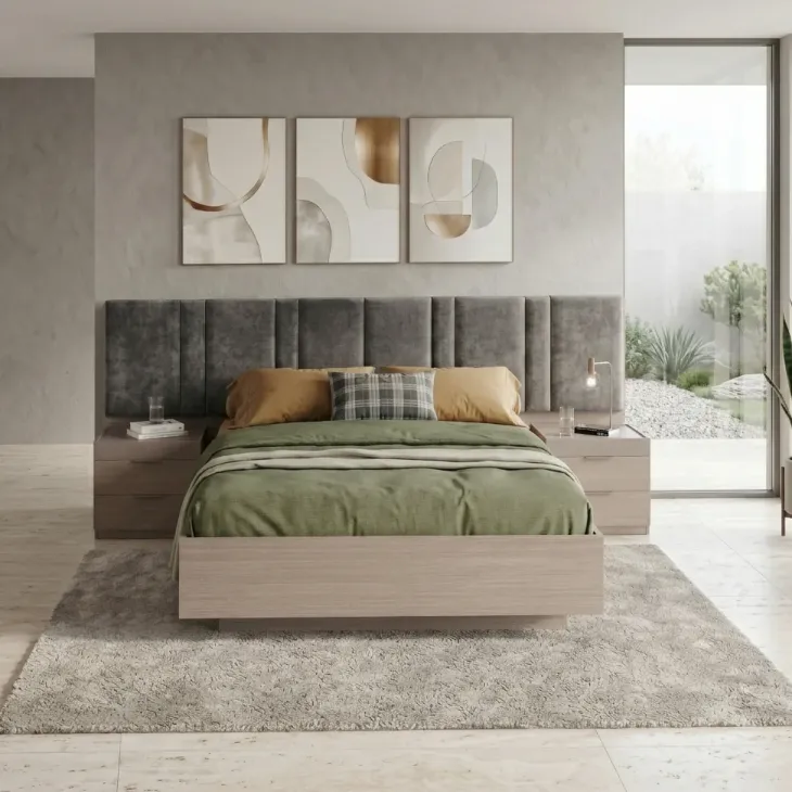 Letto matrimoniale oversize 180x200cm contenitore con comodini rovere scuro marrone Rebecca