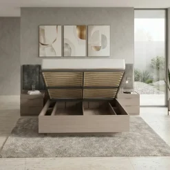Letto matrimoniale oversize 180x200cm contenitore con comodini rovere scuro marrone Rebecca