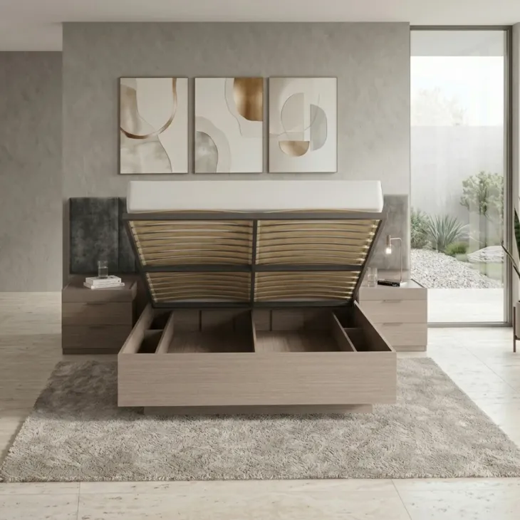 Letto matrimoniale oversize 180x200cm contenitore con comodini rovere scuro marrone Rebecca
