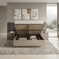Letto matrimoniale oversize 180x200cm contenitore con comodini rovere scuro marrone Rebecca