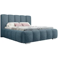 Letto matrimoniale oversize 180x200 cm con rete contenitore imbottito tessuto bouclé blu Cometa