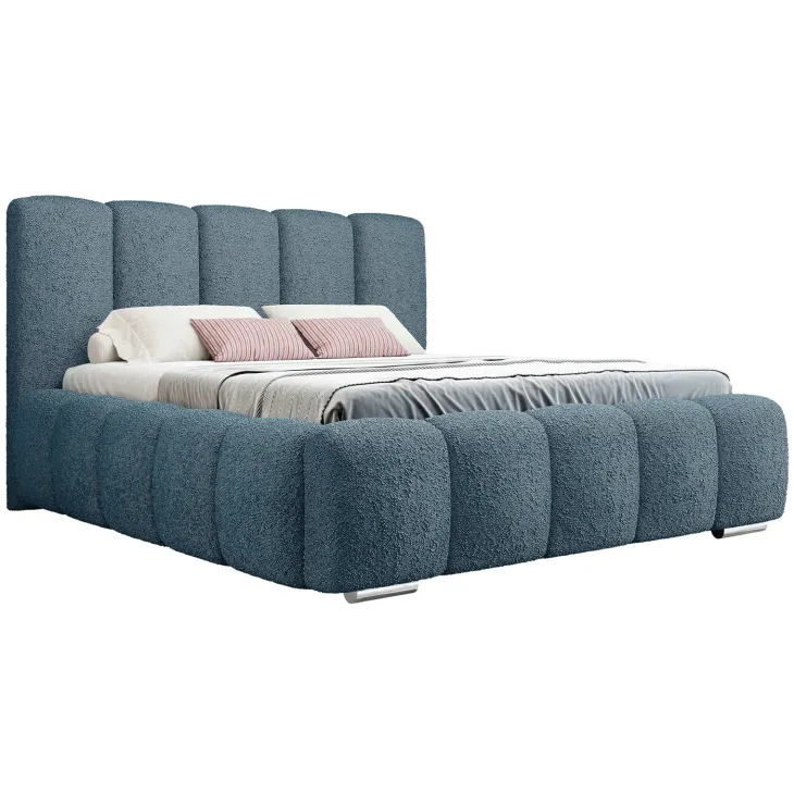 Letto matrimoniale oversize 180x200 cm con rete contenitore imbottito tessuto bouclé blu Cometa