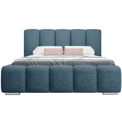 Letto matrimoniale oversize 180x200 cm con rete contenitore imbottito tessuto bouclé blu Cometa