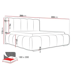 Letto matrimoniale oversize 180x200 cm con rete contenitore imbottito tessuto bouclé grigio chiaro Cometa