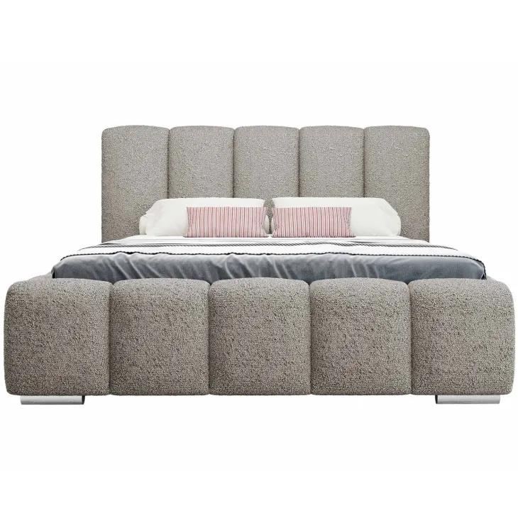 Letto matrimoniale oversize 180x200 cm con rete contenitore imbottito tessuto bouclé grigio chiaro Cometa