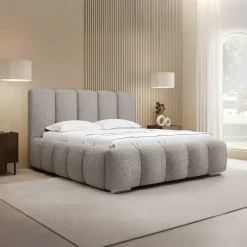 Letto matrimoniale oversize 180x200 cm con rete contenitore imbottito tessuto bouclé grigio chiaro Cometa