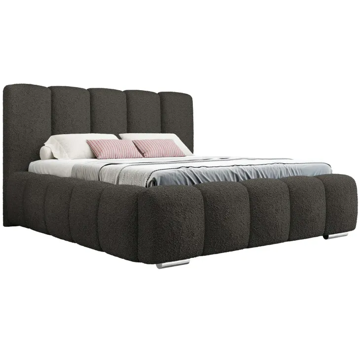 Letto matrimoniale oversize 180x200 cm con rete contenitore imbottito tessuto bouclé nero Cometa
