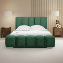 Letto matrimoniale oversize 180x200 cm con rete contenitore imbottito tessuto bouclé verde Cometa