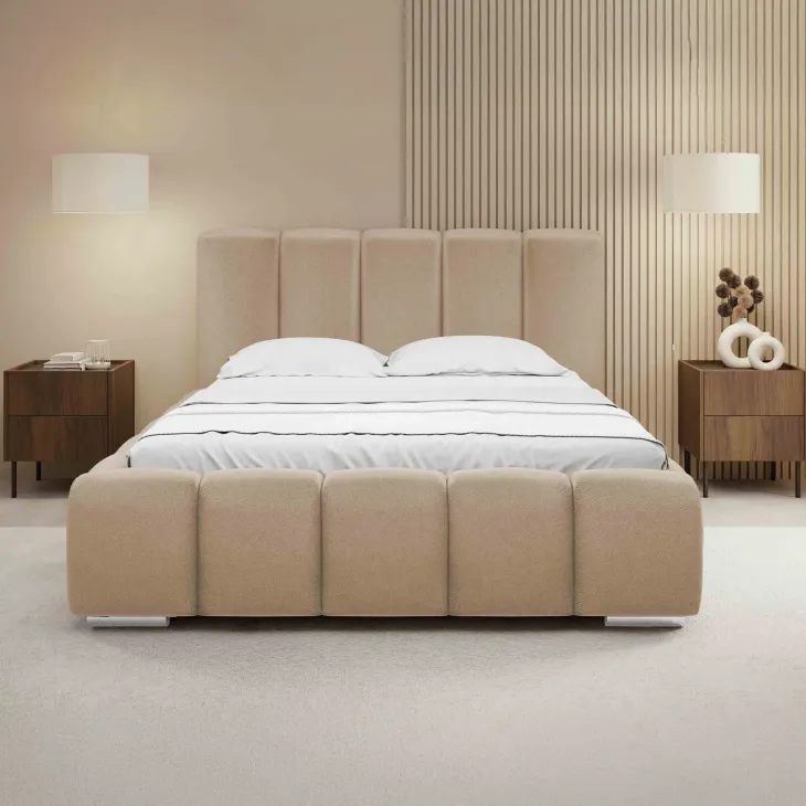Letto matrimoniale oversize 180x200 cm con rete contenitore imbottito beige scuro Cometa