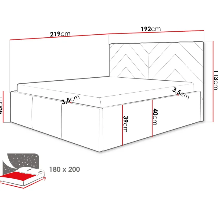 Letto matrimoniale oversize 180x200 cm con rete contenitore imbottito beige Polaris