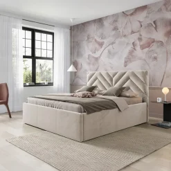 Letto matrimoniale oversize 180x200 cm con rete contenitore imbottito beige Polaris