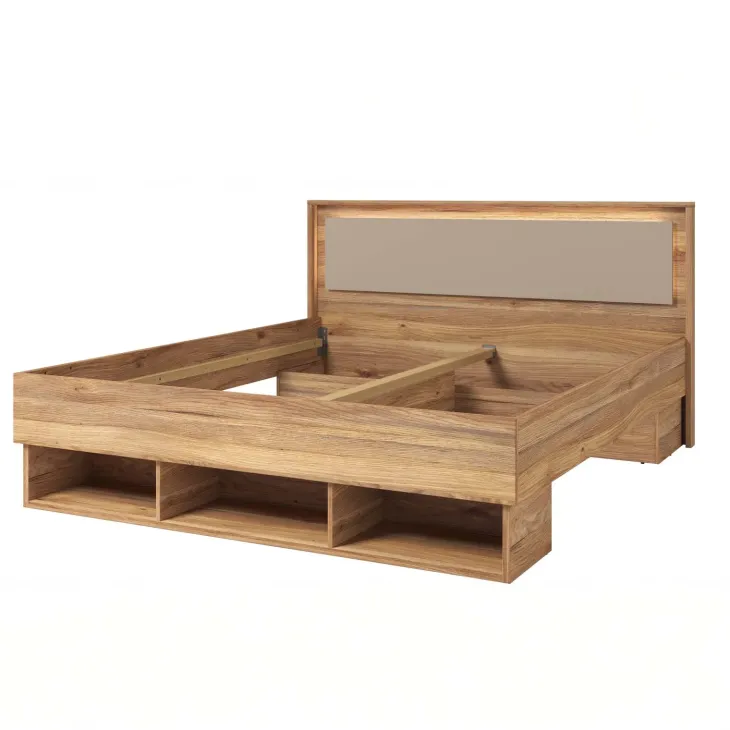 Letto matrimoniale oversize 180x200cm 3 vani a giorno rovere tortora Lise