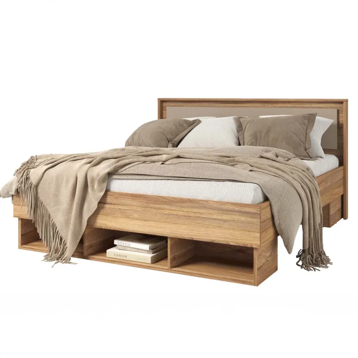 Letto matrimoniale oversize 180x200cm 3 vani a giorno rovere tortora Lise