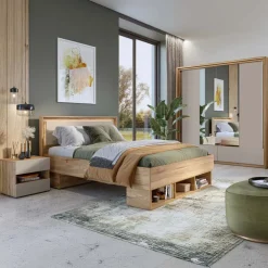 Letto matrimoniale oversize 180x200cm 3 vani a giorno rovere tortora Lise