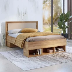Letto matrimoniale oversize 180x200cm 3 vani a giorno rovere tortora Lise