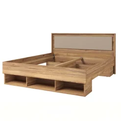 Letto matrimoniale oversize 180x200cm 3 vani a giorno rovere tortora Lise