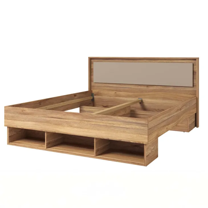 Letto matrimoniale oversize 180x200cm 3 vani a giorno rovere tortora Lise