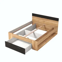 Letto matrimoniale standard 160x200cm con cassettone rovere nero Yve