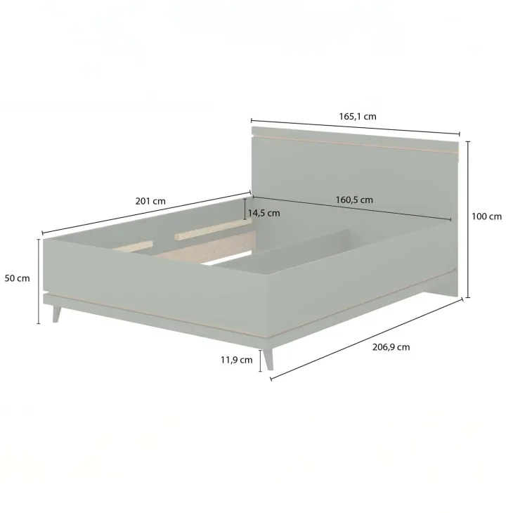 Letto matrimoniale standard 160x200 cm moderno verde salvia Yu