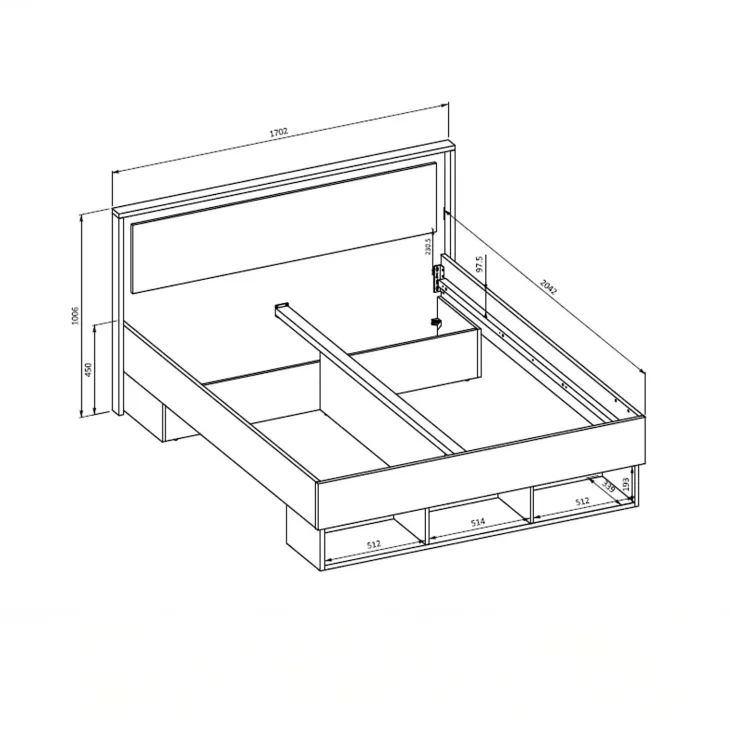 Letto matrimoniale standard 160x200cm con cassettoni rovere tortora Lise