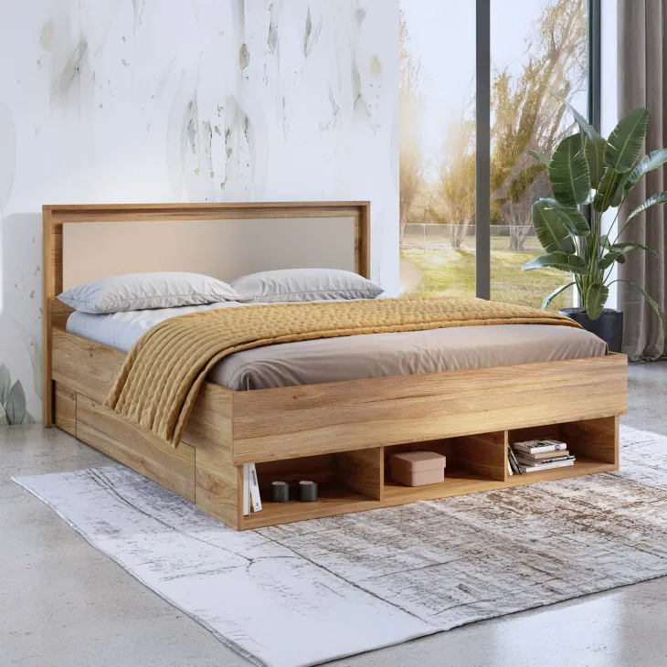 Letto matrimoniale standard 160x200cm con cassettoni rovere tortora Lise