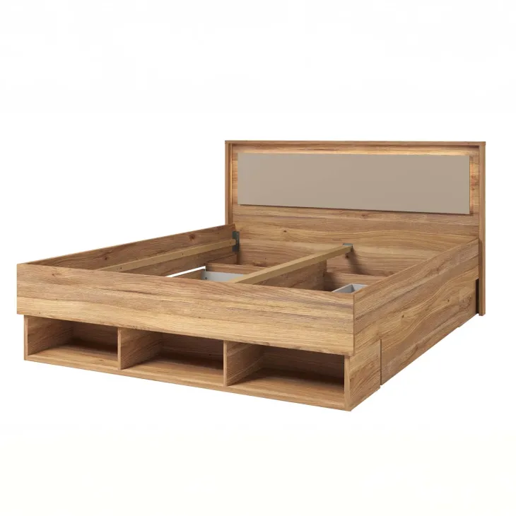 Letto matrimoniale standard 160x200cm con cassettoni rovere tortora Lise
