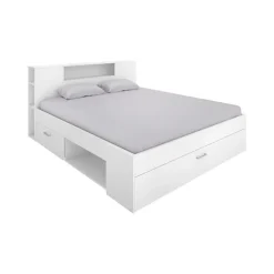 Letto matrimoniale 160x200cm con cassettoni e libreria bianco opaco Nolito