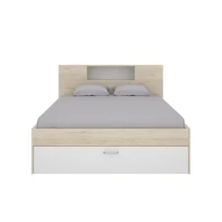 Letto matrimoniale 160x200cm con cassettoni e libreria rovere bianco Nolito