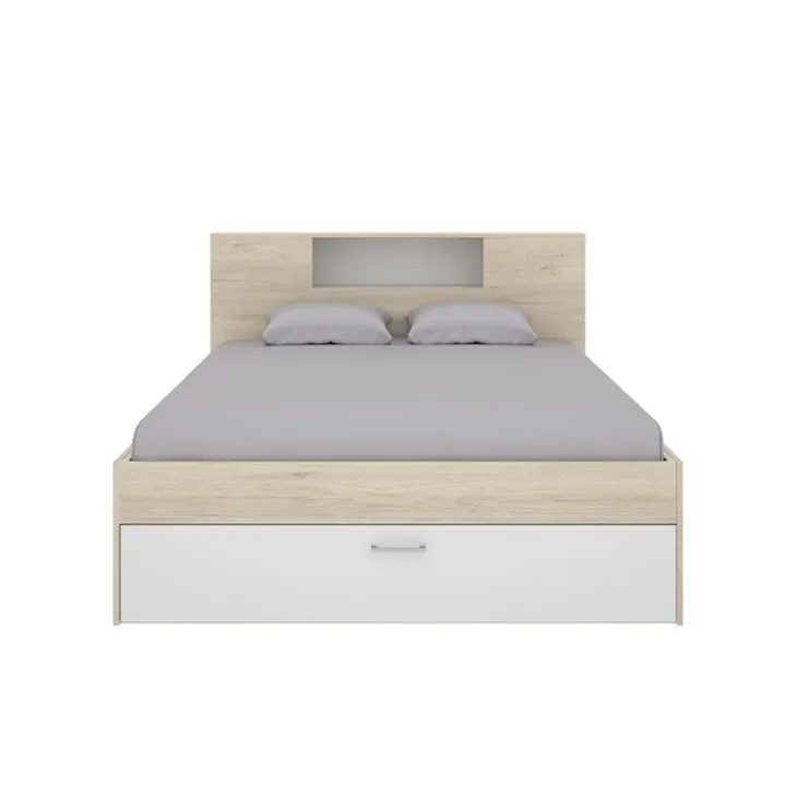 Letto matrimoniale 160x200cm con cassettoni e libreria rovere bianco Nolito