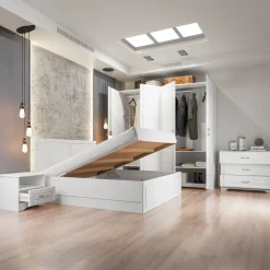Letto matrimoniale 160x200cm con 2 comodini stile classico bianco Friuli