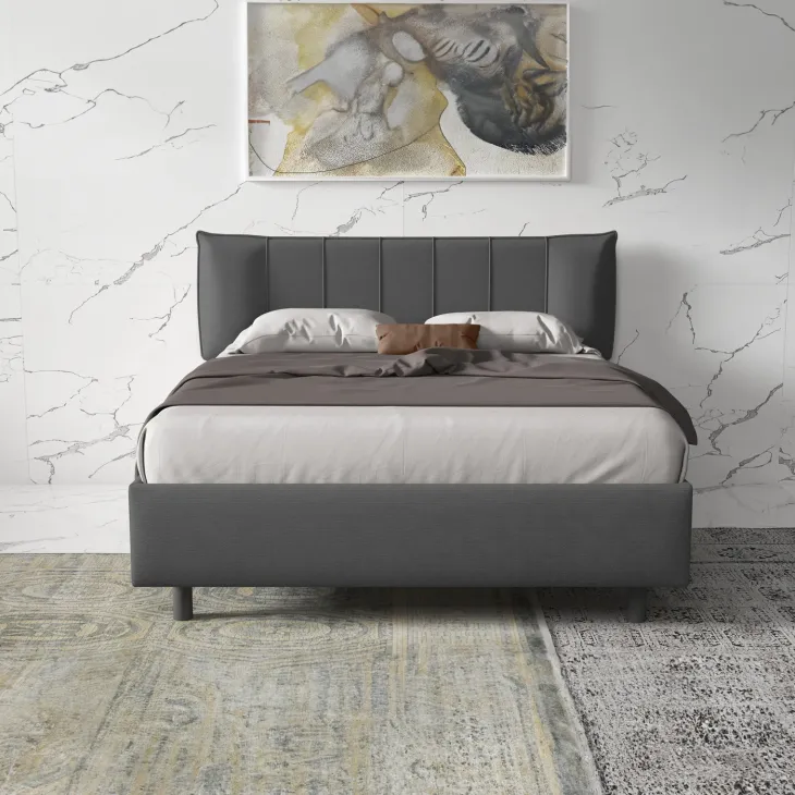 Letto matrimoniale 160x195cm con contenitore imbottito antracite Auden