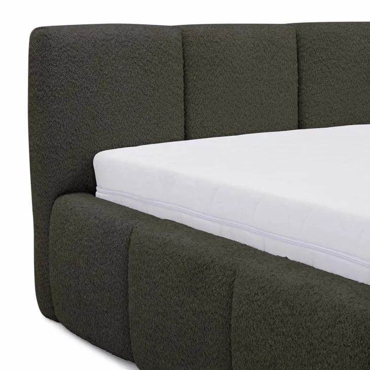 Letto matrimoniale 160x200cm con rete contenitore imbottito tessuto bouclé nero Aluna